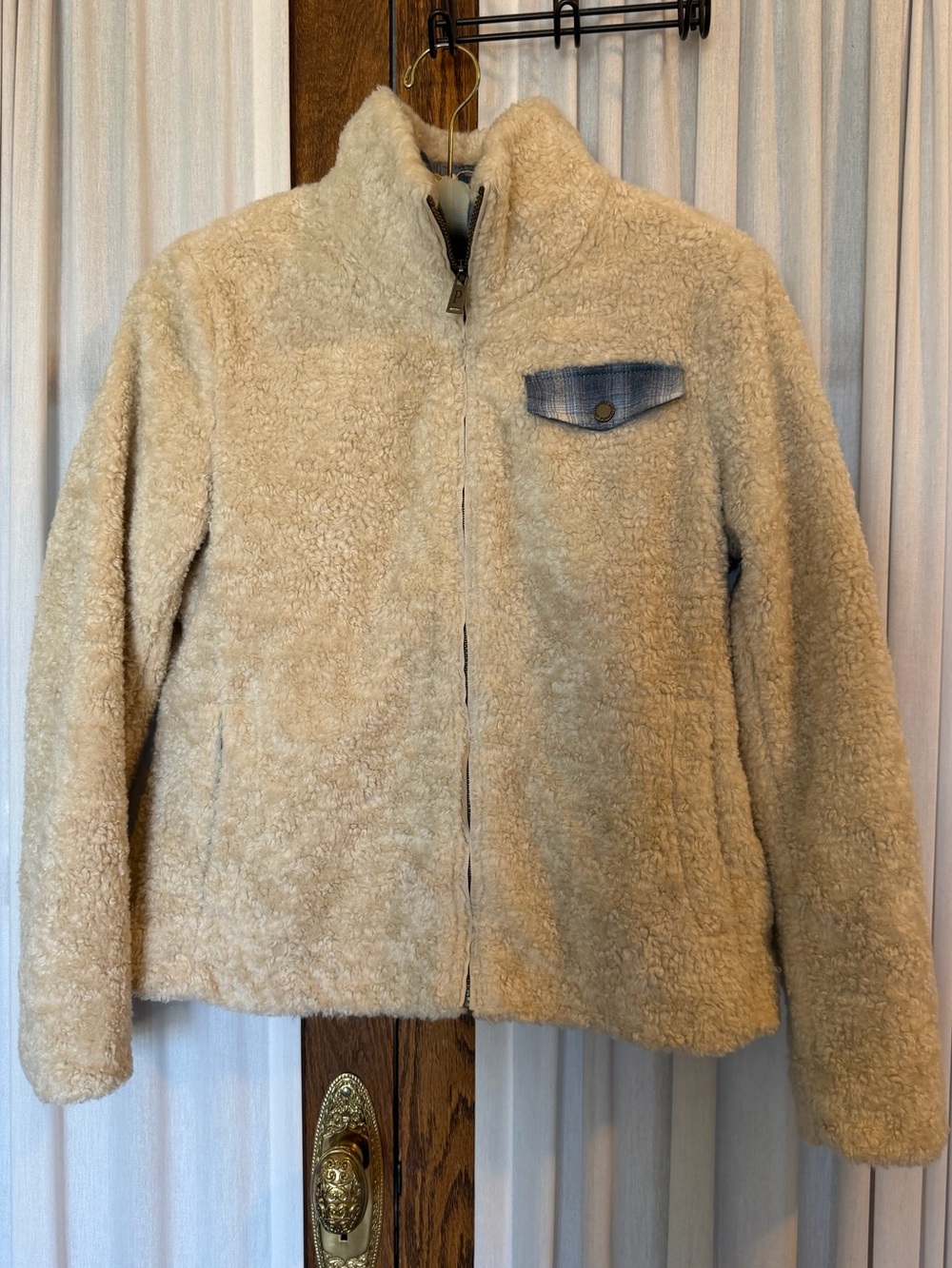 Pendleton Ivory Sherpa Blue Plaid Flannel Zip Front Jacket - Picture 16 of 16